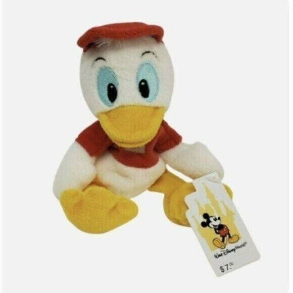 Disney Huey Duck With Tag Bean Bag 8-Inch Plush Toy With Red Hat & "H" Shirt NWT - Picture 9 of 11